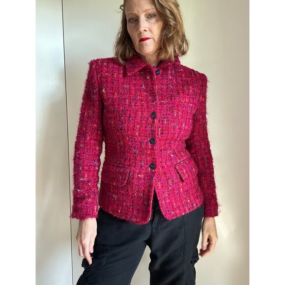 Vintage 90s Tweed Blazer Size 4 Pink Classic Fall Suit Coats Closet Staple - Picture 1 of 8